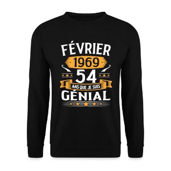 Février 1969 54 Ans Que Je Suis Génial - Sweat-shirt Unisexe - noir - Devant - Alina (178cm) & Michal (187cm)