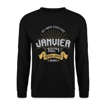 Des Années D'excellence Janvier 1924 99 Ans - Sweat-shirt Unisexe - noir - Devant - Alina (178cm) & Michal (187cm)