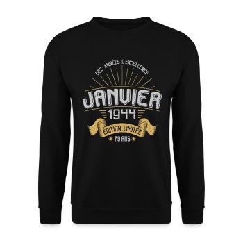 Des Années D'excellence Janvier 1944 79 Ans - Sweat-shirt Unisexe - noir - Devant - Alina (178cm) & Michal (187cm)