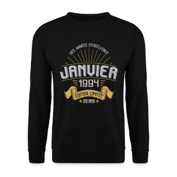 Des Années D'excellence Janvier 1994 29 Ans - Sweat-shirt Unisexe - noir - Devant - Alina (178cm) & Michal (187cm)