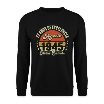 77 Ans Anniversaire Vintage Né(e) en Août 1945 - Sweat-shirt Unisexe - noir - Devant - Alina (178cm) & Michal (187cm)