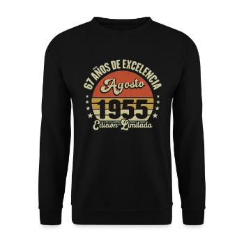 67 Ans Anniversaire Vintage Né(e) en Août 1955 - Sweat-shirt Unisexe - noir - Devant - Alina (178cm) & Michal (187cm)