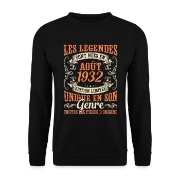 Les Légendes Sont Nées En Août 1932 Édition Limtée - Sweat-shirt Unisexe - noir - Devant - Alina (178cm) & Michal (187cm)