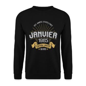 Des Années D'excellence Janvier 1965 58 Ans - Sweat-shirt Unisexe - noir - Devant - Alina (178cm) & Michal (187cm)