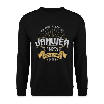Des Années D'excellence Janvier 1925 98 Ans - Sweat-shirt Unisexe - noir - Devant - Alina (178cm) & Michal (187cm)