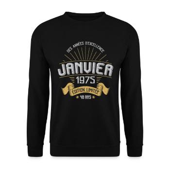Des Années D'excellence Janvier 1975 48 Ans - Sweat-shirt Unisexe - noir - Devant - Alina (178cm) & Michal (187cm)