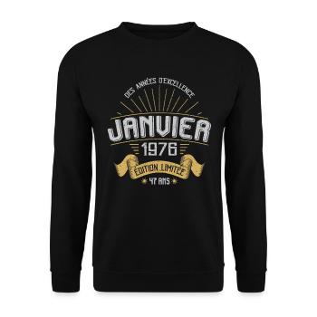 Des Années D'excellence Janvier 1976 47 Ans - Sweat-shirt Unisexe - noir - Devant - Alina (178cm) & Michal (187cm)
