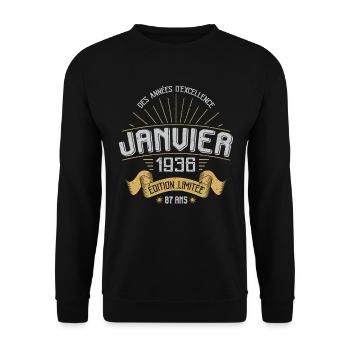 Des Années D'excellence Janvier 1936 87 Ans - Sweat-shirt Unisexe - noir - Devant - Alina (178cm) & Michal (187cm)
