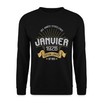 Des Années D'excellence Janvier 1926 97 Ans - Sweat-shirt Unisexe - noir - Devant - Alina (178cm) & Michal (187cm)