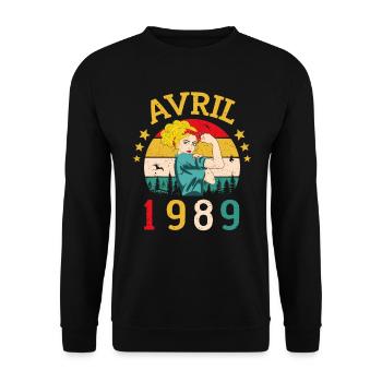 Avril 1989 Anniversaire Vintage Happy Birthday - Sweat-shirt Unisexe - noir - Devant - Alina (178cm) & Michal (187cm)