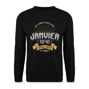 Des Années D'excellence Janvier 1946 77 Ans - Sweat-shirt Unisexe - noir - Devant - Alina (178cm) & Michal (187cm)