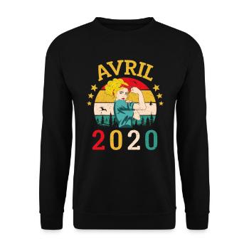 Avril 2020 Anniversaire Vintage Happy Birthday - Sweat-shirt Unisexe - noir - Devant - Alina (178cm) & Michal (187cm)