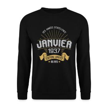 Des Années D'excellence Janvier 1937 86 Ans - Sweat-shirt Unisexe - noir - Devant - Alina (178cm) & Michal (187cm)