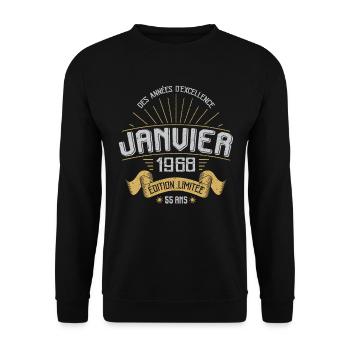 Des Années D'excellence Janvier 1968 55 Ans - Sweat-shirt Unisexe - noir - Devant - Alina (178cm) & Michal (187cm)