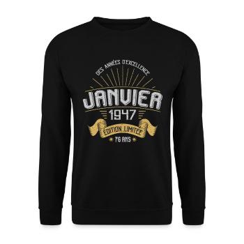Des Années D'excellence Janvier 1947 76 Ans - Sweat-shirt Unisexe - noir - Devant - Alina (178cm) & Michal (187cm)