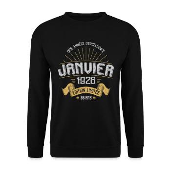 Des Années D'excellence Janvier 1928 95 Ans - Sweat-shirt Unisexe - noir - Devant - Alina (178cm) & Michal (187cm)