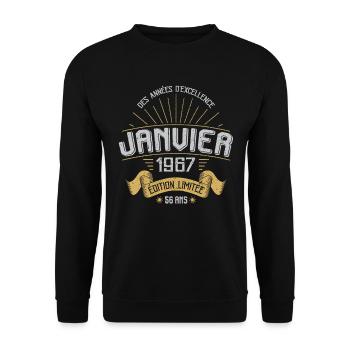 Des Années D'excellence Janvier 1967 56 Ans - Sweat-shirt Unisexe - noir - Devant - Alina (178cm) & Michal (187cm)
