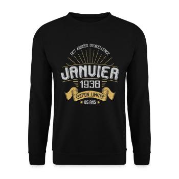 Des Années D'excellence Janvier 1938 85 Ans - Sweat-shirt Unisexe - noir - Devant - Alina (178cm) & Michal (187cm)