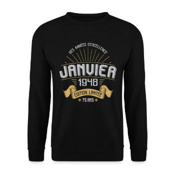 Des Années D'excellence Janvier 1948 75 Ans - Sweat-shirt Unisexe - noir - Devant - Alina (178cm) & Michal (187cm)