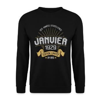Des Années D'excellence Janvier 1929 94 Ans - Sweat-shirt Unisexe - noir - Devant - Alina (178cm) & Michal (187cm)