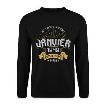 Des Années D'excellence Janvier 1949 74 Ans - Sweat-shirt Unisexe - noir - Devant - Alina (178cm) & Michal (187cm)