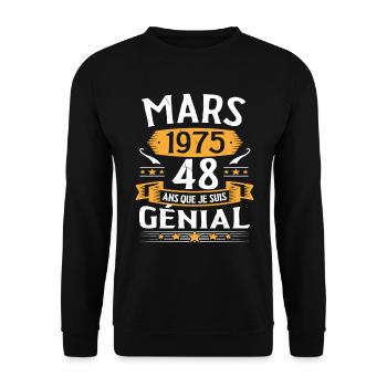 Mars 1975 48 Ans Que Je Suis Génial Anniversaire - Sweat-shirt Unisexe - noir - Devant - Alina (178cm) & Michal (187cm)