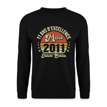 Mars 11 Ans Anniversaire Mariage Femme Idée Cadeau - Sweat-shirt Unisexe - noir - Devant - Alina (178cm) & Michal (187cm)