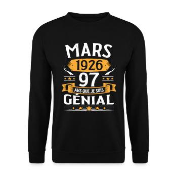 Mars 1926 97 Ans Que Je Suis Génial Anniversaire - Sweat-shirt Unisexe - noir - Devant - Alina (178cm) & Michal (187cm)