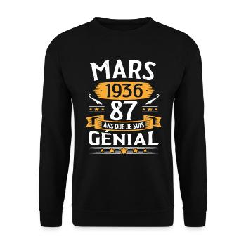 Mars 1936 87 Ans Que Je Suis Génial Anniversaire - Sweat-shirt Unisexe - noir - Devant - Alina (178cm) & Michal (187cm)