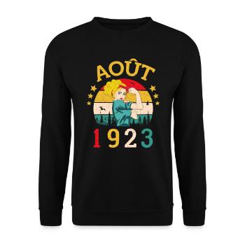 Août 1923 Anniversaire Vintage Happy Birthday - Sweat-shirt Unisexe - noir - Devant - Alina (178cm) & Michal (187cm)