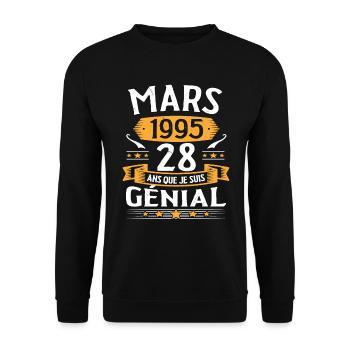 Mars 1995 28 Ans Que Je Suis Génial Anniversaire - Sweat-shirt Unisexe - noir - Devant - Alina (178cm) & Michal (187cm)