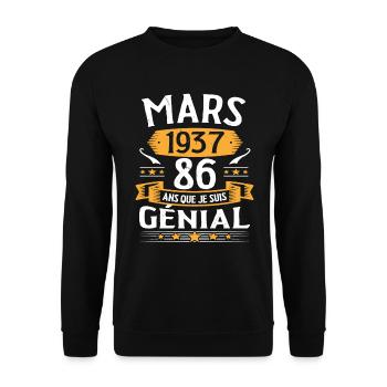Mars 1937 86 Ans Que Je Suis Génial Anniversaire - Sweat-shirt Unisexe - noir - Devant - Alina (178cm) & Michal (187cm)