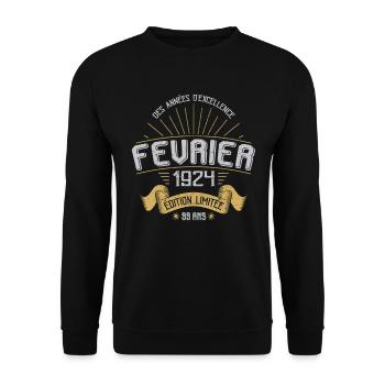 Des Années D'excellence Février 1924 99 Ans - Sweat-shirt Unisexe - noir - Devant - Alina (178cm) & Michal (187cm)