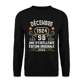 Anniversaire Vintage Idée Cadeau Décembre 1924 98 - Sweat-shirt Unisexe - noir - Devant - Alina (178cm) & Michal (187cm)