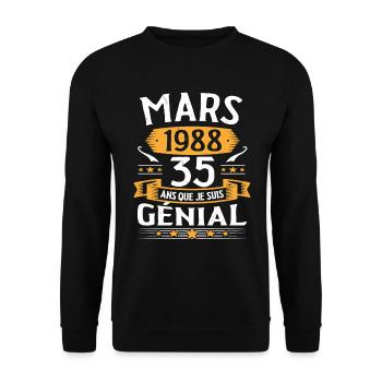 Mars 1988 35 Ans Que Je Suis Génial Anniversaire - Sweat-shirt Unisexe - noir - Devant - Alina (178cm) & Michal (187cm)