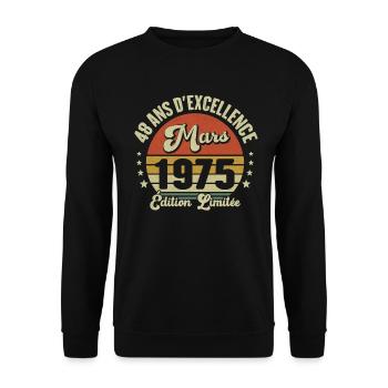 48 Ans D'excellence Mars 1975 Édition Limitée - Sweat-shirt Unisexe - noir - Devant - Alina (178cm) & Michal (187cm)