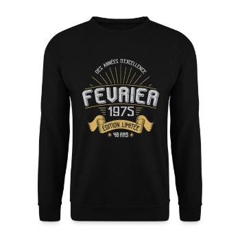 Des Années D'excellence Février 1975 48 Ans - Sweat-shirt Unisexe - noir - Devant - Alina (178cm) & Michal (187cm)