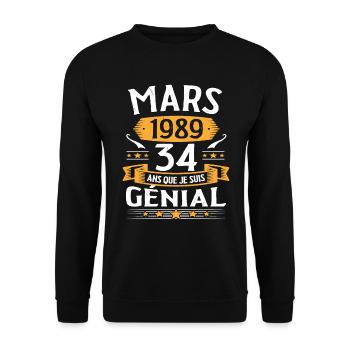 Mars 1989 34 Ans Que Je Suis Génial Anniversaire - Sweat-shirt Unisexe - noir - Devant - Alina (178cm) & Michal (187cm)
