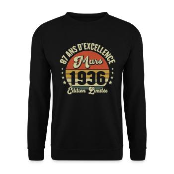 87 Ans D'excellence Mars 1936 Édition Limitée - Sweat-shirt Unisexe - noir - Devant - Alina (178cm) & Michal (187cm)