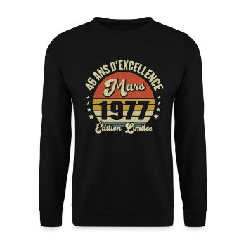 46 Ans D'excellence Mars 1977 Édition Limitée - Sweat-shirt Unisexe - noir - Devant - Alina (178cm) & Michal (187cm)