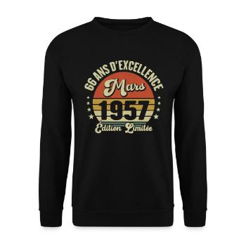 66 Ans D'excellence Mars 1957 Édition Limitée - Sweat-shirt Unisexe - noir - Devant - Alina (178cm) & Michal (187cm)
