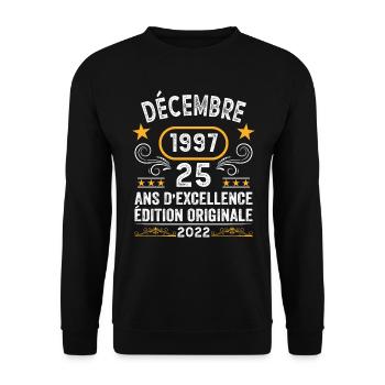 Anniversaire Vintage Idée Cadeau Décembre 1997 25 - Sweat-shirt Unisexe - noir - Devant - Alina (178cm) & Michal (187cm)