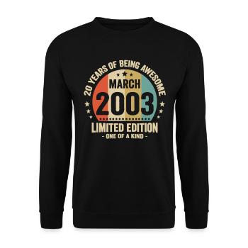 Anniversaire Vintage Idée Cadeau Mars 20 - Sweat-shirt Unisexe - noir - Devant - Alina (178cm) & Michal (187cm)