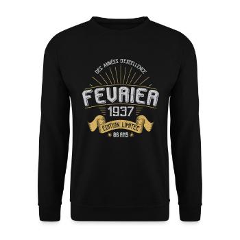Des Années D'excellence Février 1937 86 Ans - Sweat-shirt Unisexe - noir - Devant - Alina (178cm) & Michal (187cm)