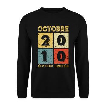 Anniversaire Vintage Idée Cadeau Octobre 2010 - Sweat-shirt Unisexe - noir - Devant - Alina (178cm) & Michal (187cm)