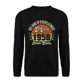 65 Ans D'excellence Mars 1958 Édition Limitée - Sweat-shirt Unisexe - noir - Devant - Alina (178cm) & Michal (187cm)
