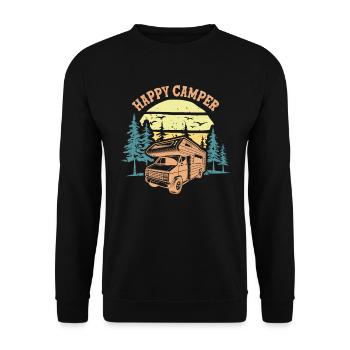 Happy Camper Campeur Heureux Camping Car Caravane - Sweat-shirt Unisexe - noir - Devant - Alina (178cm) & Michal (187cm)