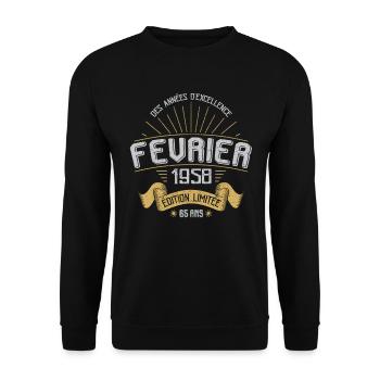 Des Années D'excellence Février 1958 65 Ans - Sweat-shirt Unisexe - noir - Devant - Alina (178cm) & Michal (187cm)