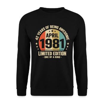 Avril 1981 42 Ans Anniversaire Vintage Idée Cadeau - Sweat-shirt Unisexe - noir - Devant - Alina (178cm) & Michal (187cm)