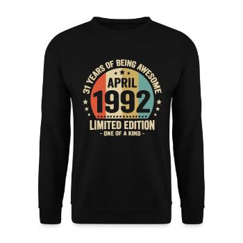 Avril 1992 31 Ans Anniversaire Vintage Idée Cadeau - Sweat-shirt Unisexe - noir - Devant - Alina (178cm) & Michal (187cm)